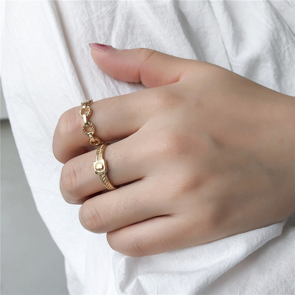Minimalist Sweet Geometric Teardrop Alloy Plated Ring Set