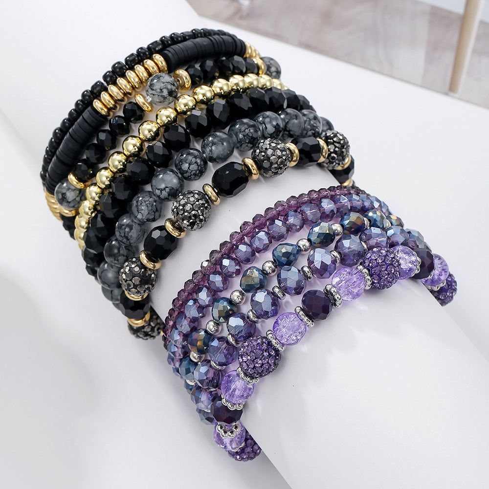 Bohemian Multi-Layer Geometric Glass Bead Rhinestone Bracelet for Women