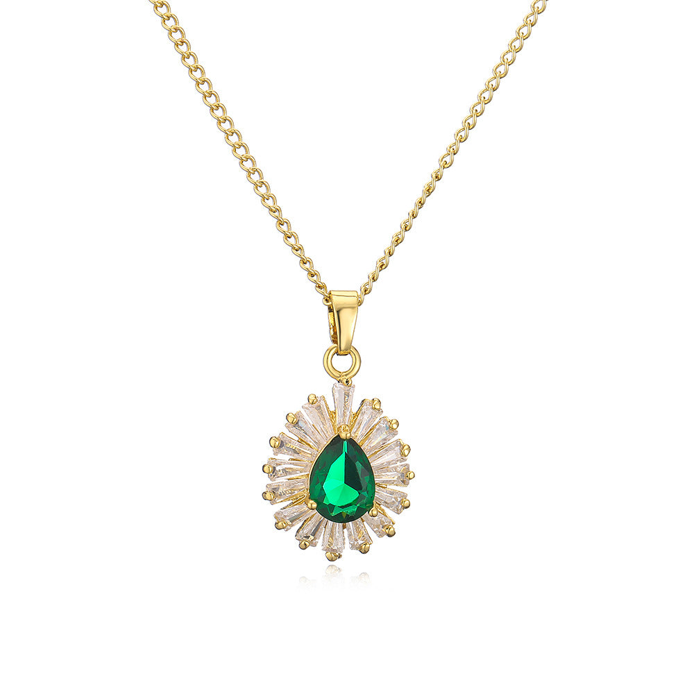 Elegant Water-Drop Shaped Five-Pointed Star Pendant Necklace for Women Made of Brass with Real Gold Plating and Zircon Inlay