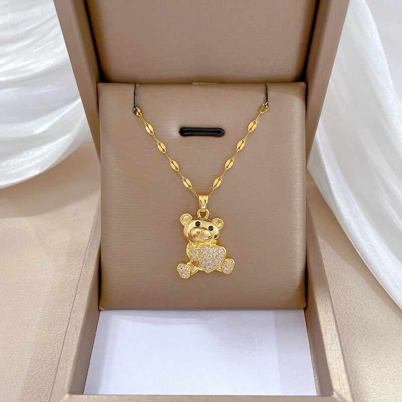 Collar de lujo unisex con cadena para labios de acero titanio con incrustaciones de diamantes de imitación geométricos