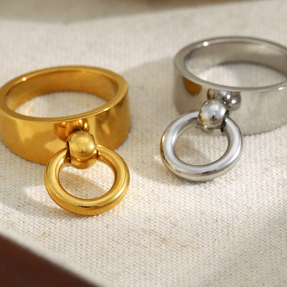 Anello rotondo geometrico in acciaio inossidabile placcato oro 18 carati minimalista da donna