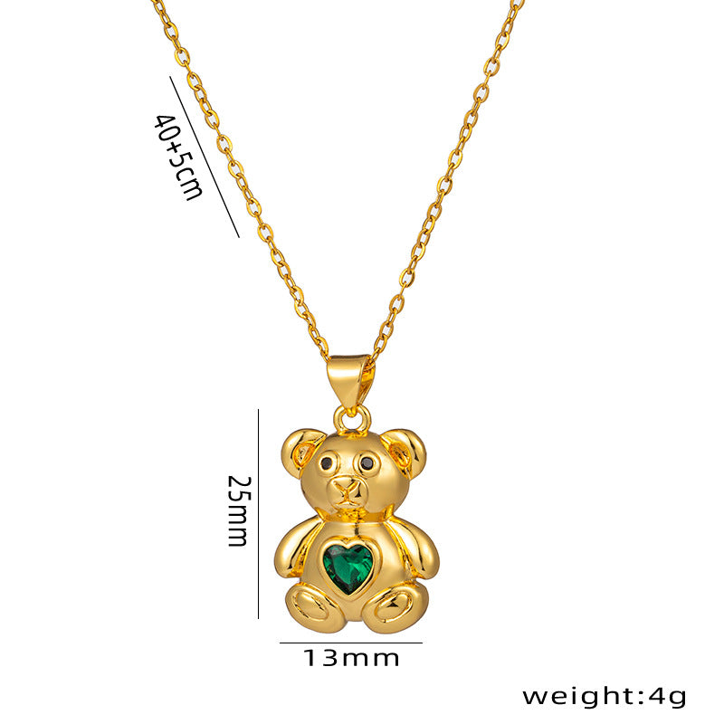 Collana pendente con orsetto carino minimalista da donna in acciaio al titanio con intarsio di strass su catena a O
