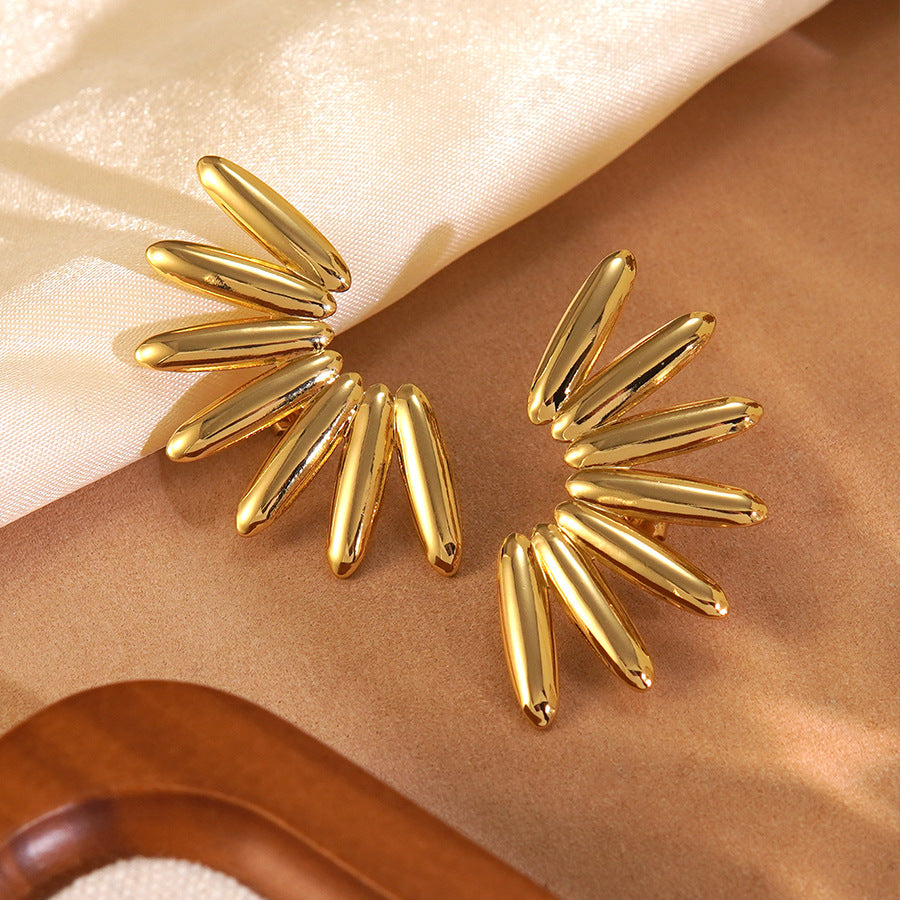 Exaggerated Hollow Fan-Shaped Geometric Stainless Steel Earrings for Women