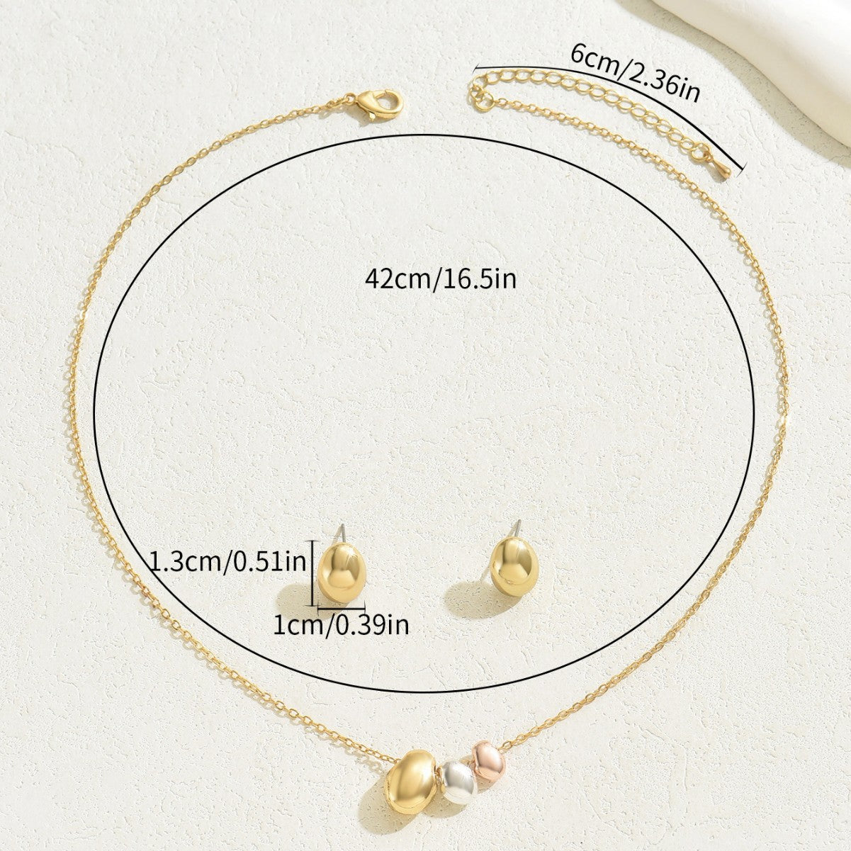 Juego de collar y pendientes de cobre con baño de oro de 18 quilates de lujo ligero geométrico para mujer, diseño circular