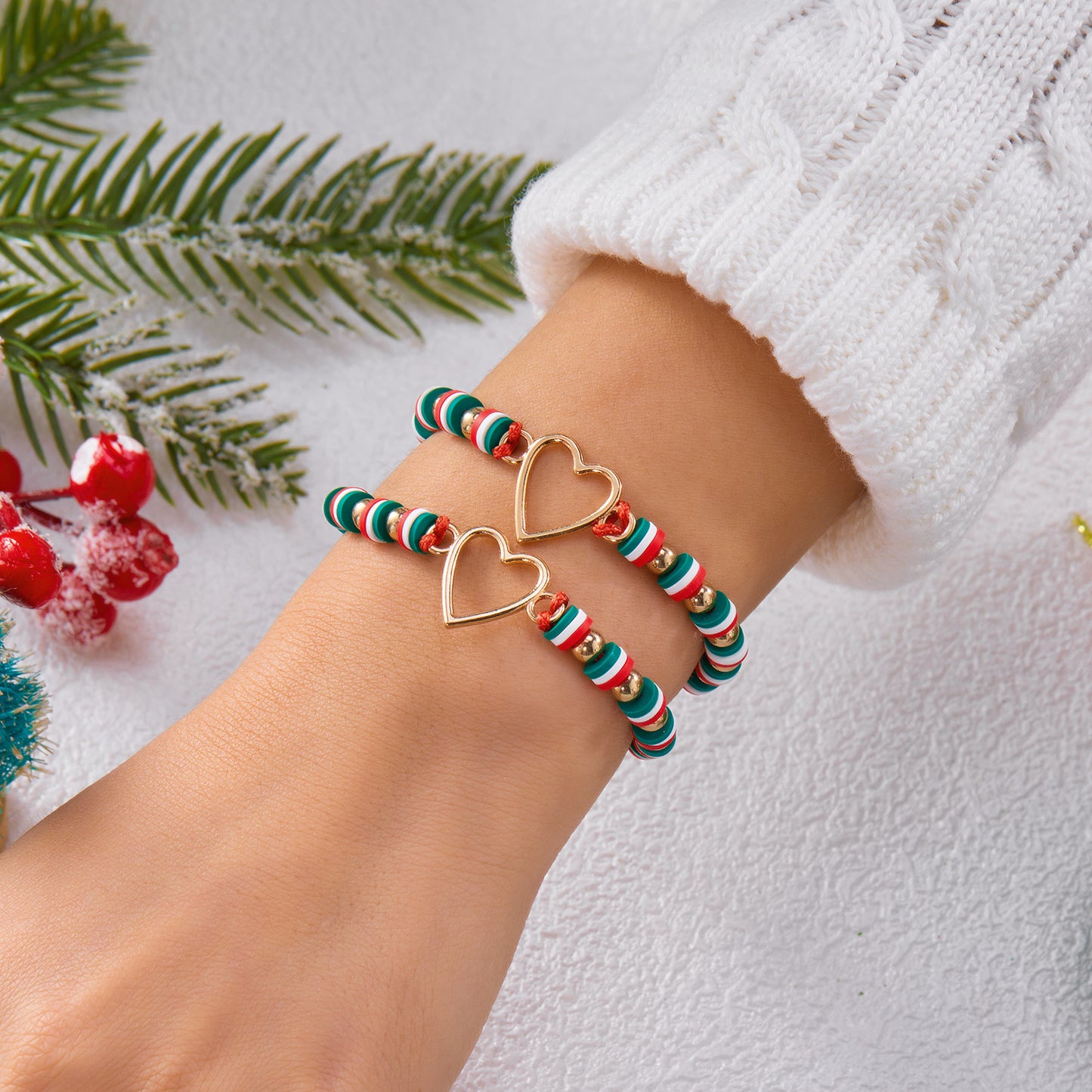 Christmas-Themed Handcrafted Alloy Bracelet Set with Snowflake Santa Tree Bell and Wreath Beads for Women