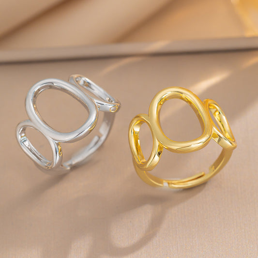 Anillo de Acero Inoxidable Geométrico Hueco Minimalista para Mujer con Chapado en Oro