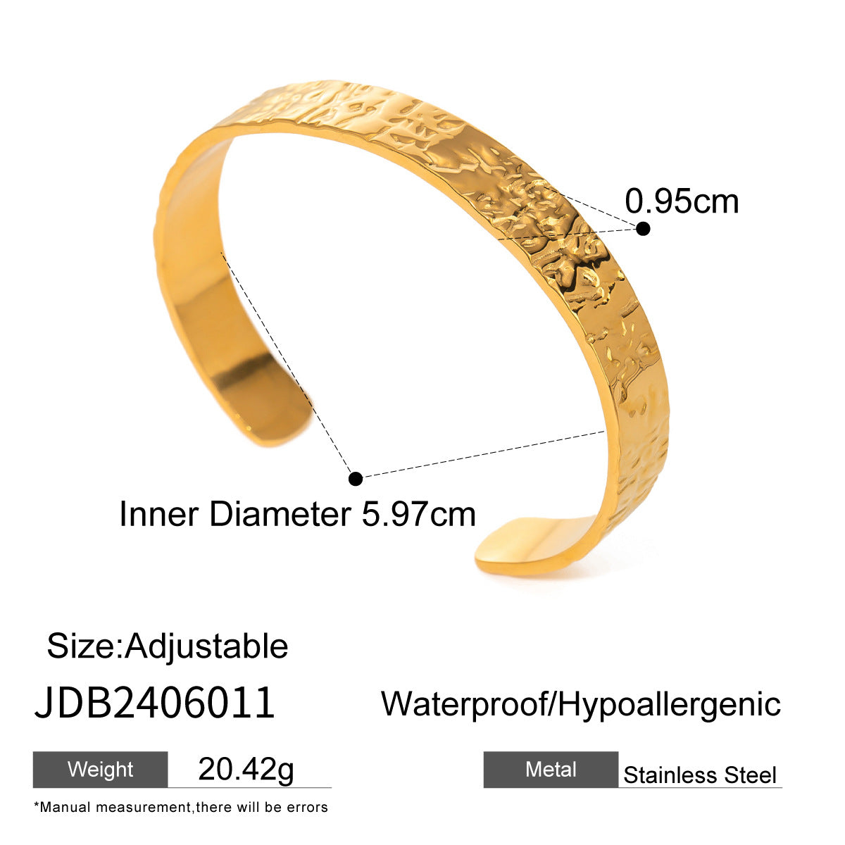 Brazalete Abierto Minimalista de Acero Inoxidable con Textura Ondulada para Mujer con Acabado Pulido
