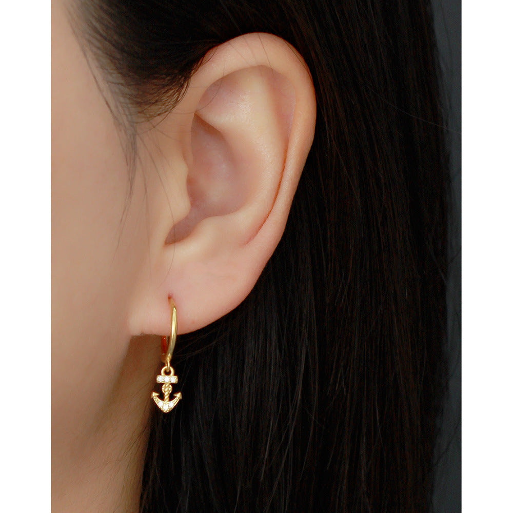 Minimalist Luxury 925 Sterling Silver Anchor Diamond Hoop Earrings