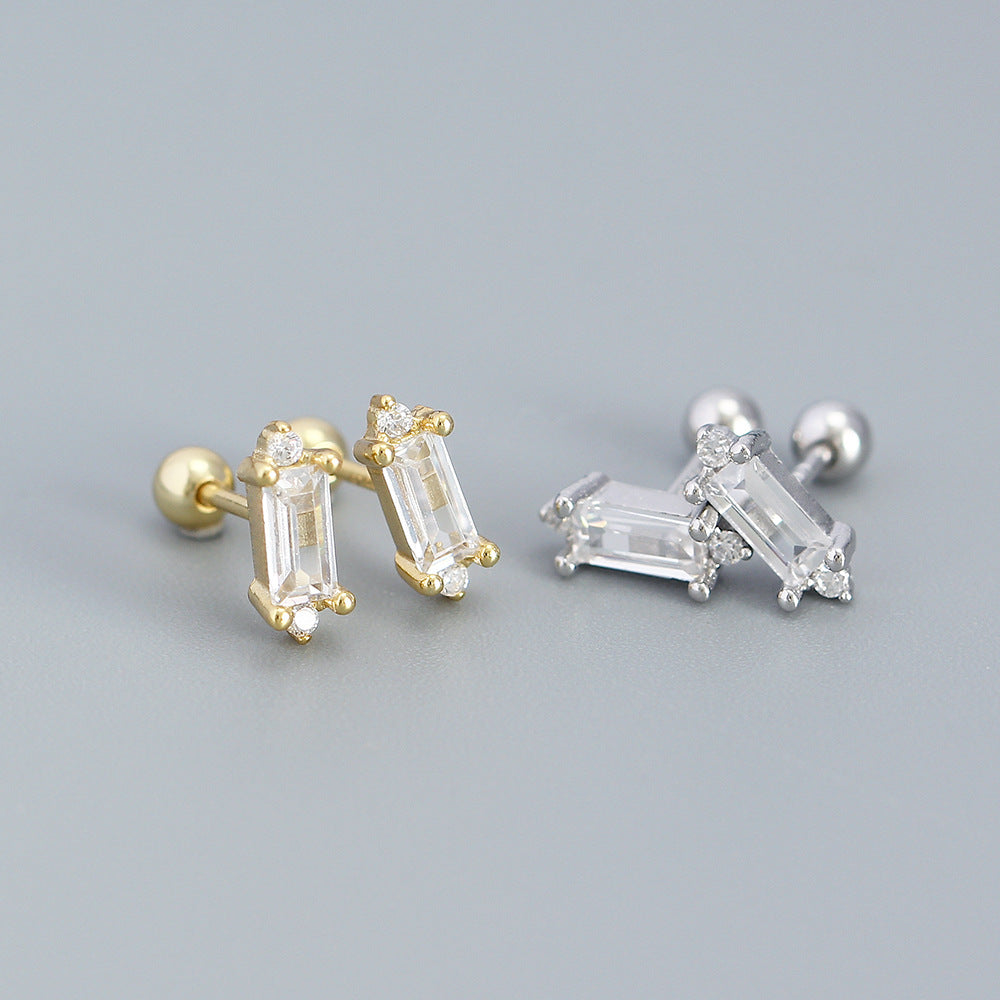 Orecchini a perno geometrici minimalisti ed eleganti in argento sterling 925 con zirconi cubici rotondi e quadrati, placcati