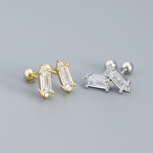 Orecchini a perno geometrici minimalisti ed eleganti in argento sterling 925 con zirconi cubici rotondi e quadrati, placcati