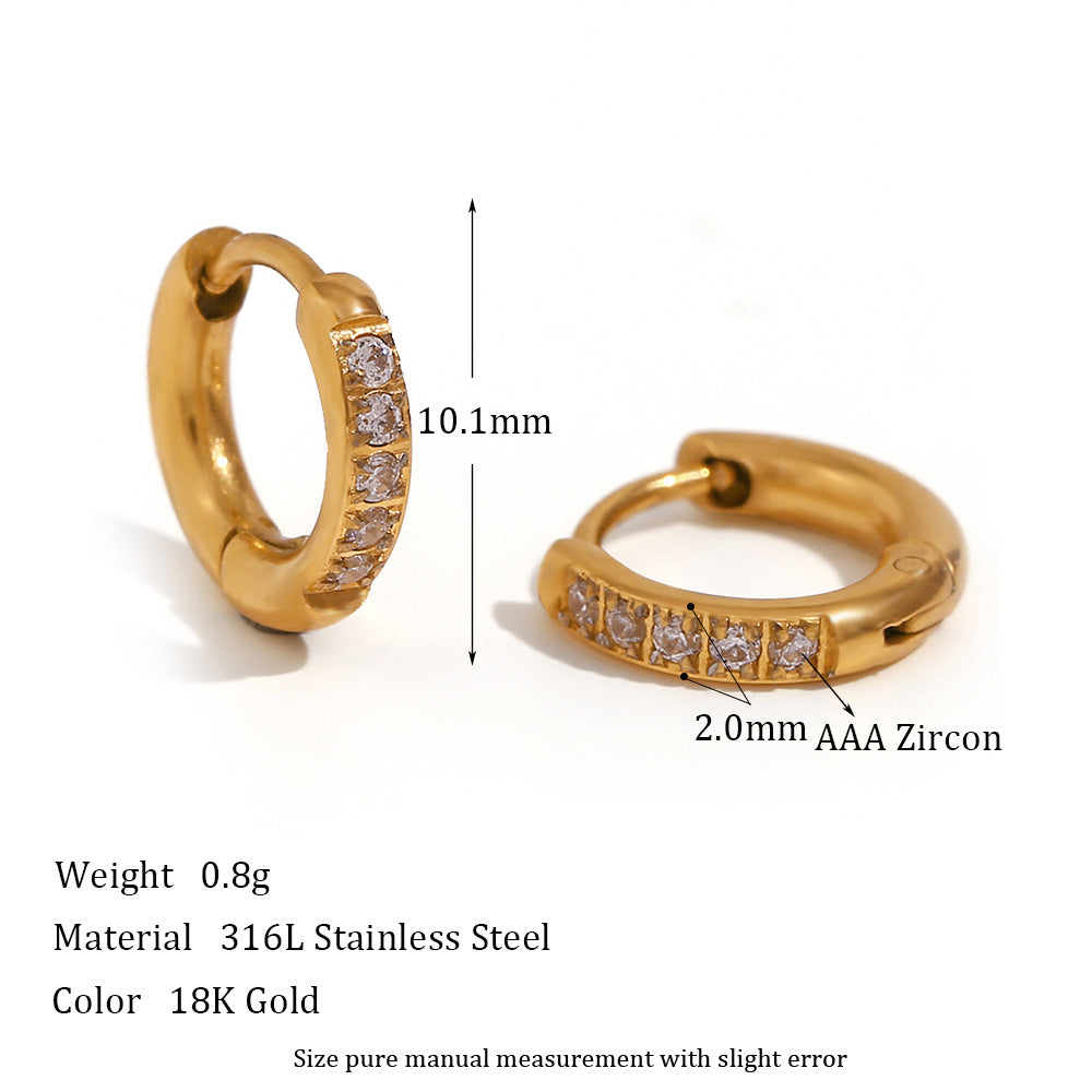 Fashionable Geometric Stainless Steel Earrings with Plated Finish and Cubic Zirconia Accents for Women