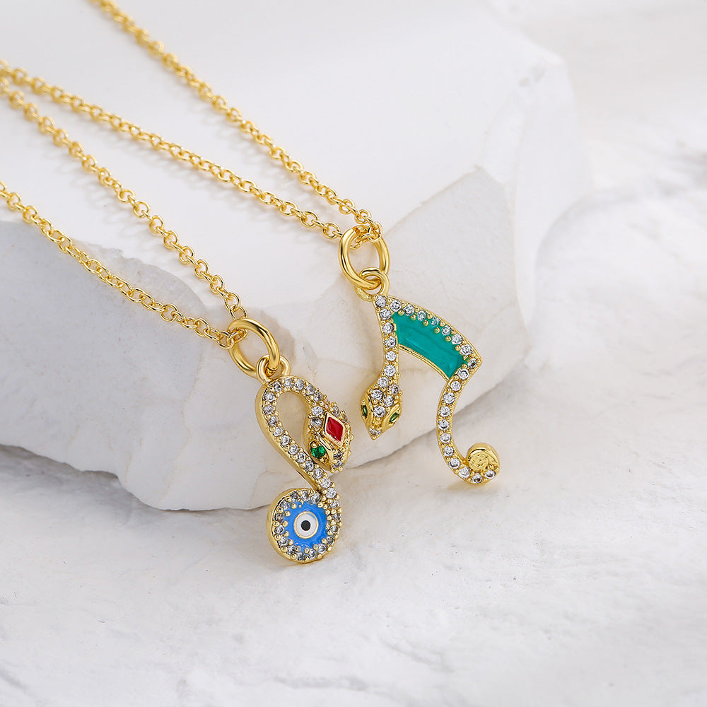 Collana da donna a forma di serpente geometrico in rame con placcatura in oro vero e intarsi in zircone