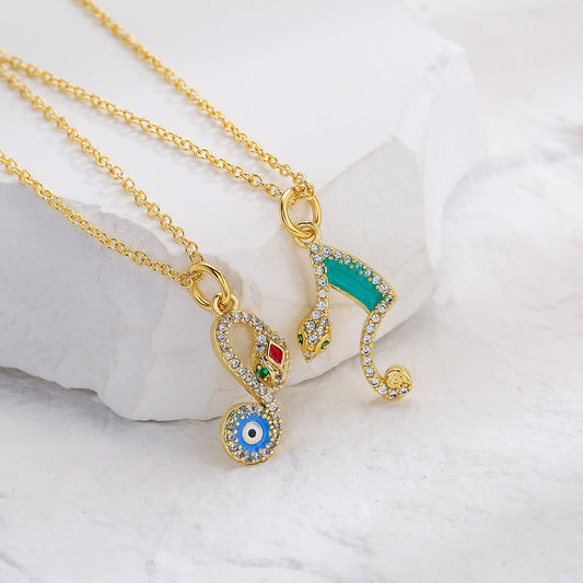 Collar geométrico de cobre con forma de serpiente, chapado en oro real con incrustaciones de circonitas, para mujer