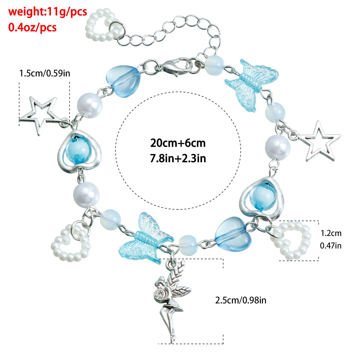 Bracciale da donna minimalista con perline a forma di cuore e stella, impreziosito da cristalli e catena in metallo placcato