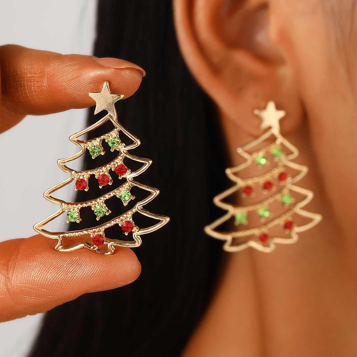 Pendientes de Aleación con Forma de Estrella Minimalista y Detalles de Diamantes de Imitación para Mujer, Joyería de Navidad