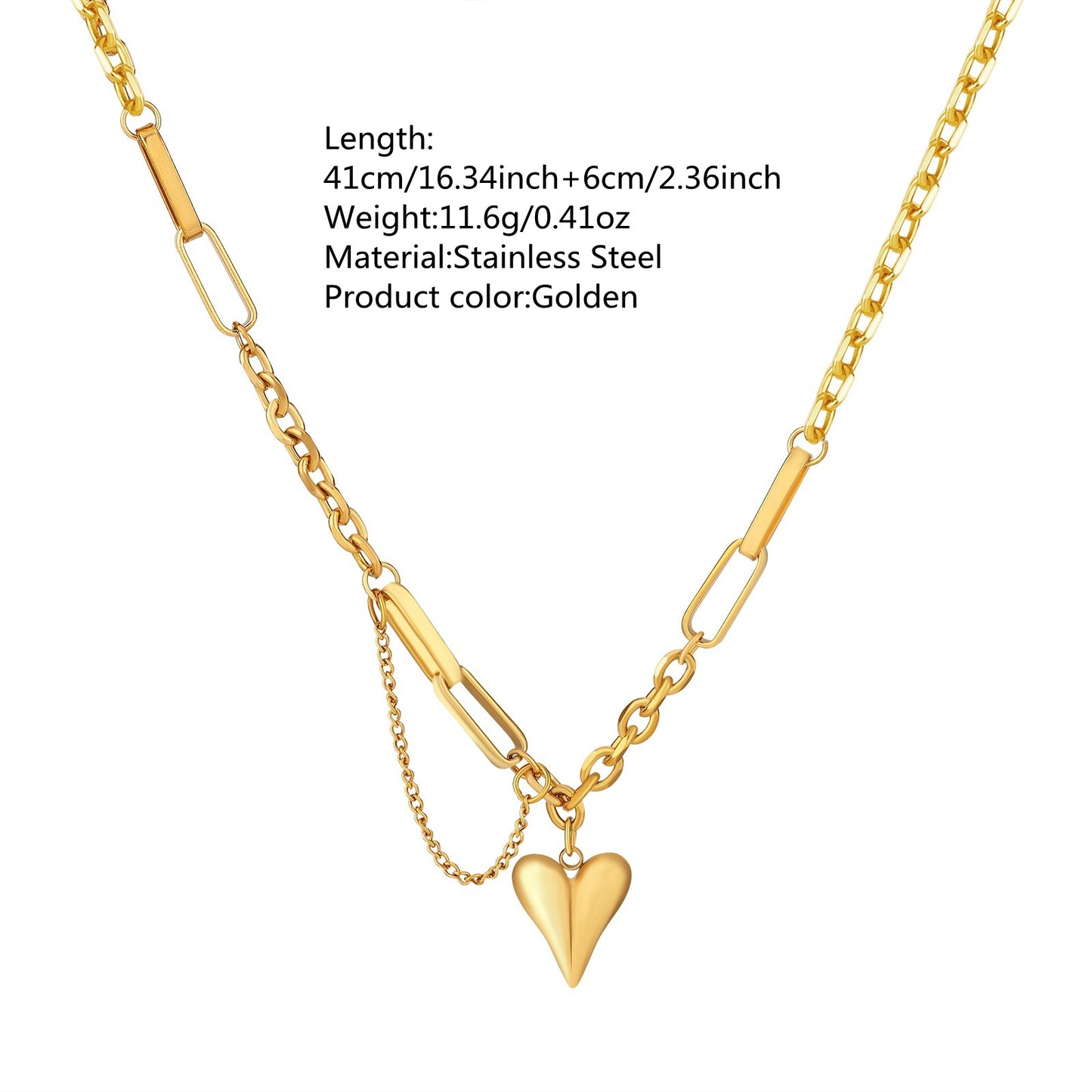 Collana con Pendente a Cuore in Acciaio Inossidabile Placcato Oro 18K di Lusso Minimalista da Donna