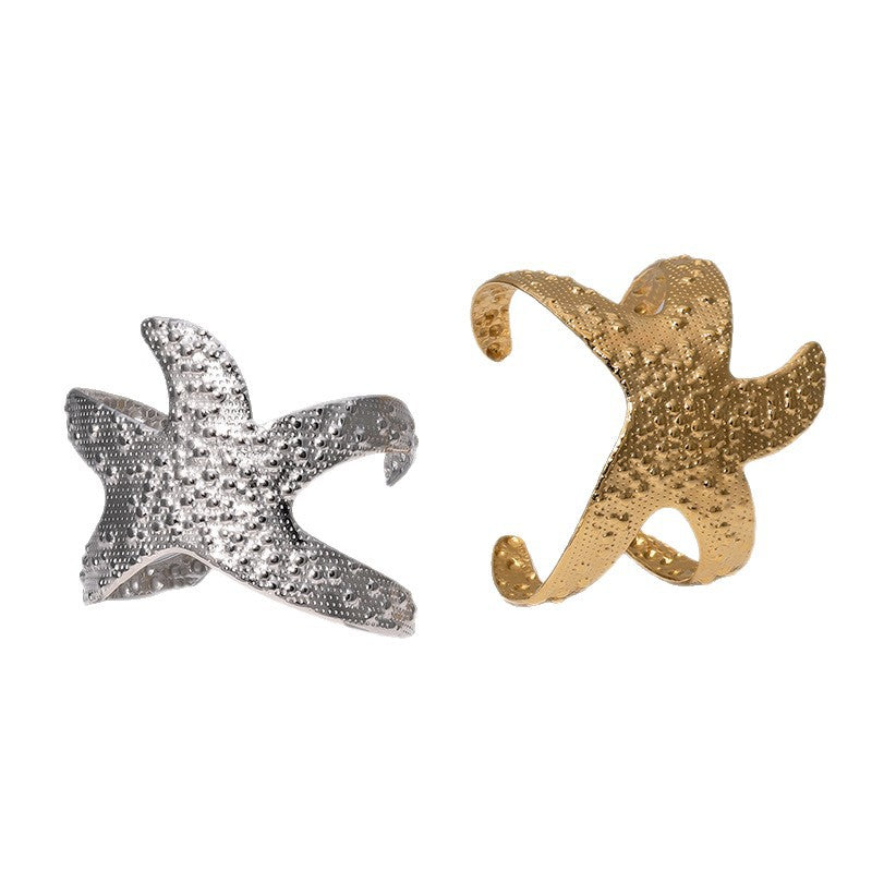 Minimalist Starfish-Shaped Stainless Steel Bracelet for Women with 18K Gold Plating and Premium Titanium Steel Feel