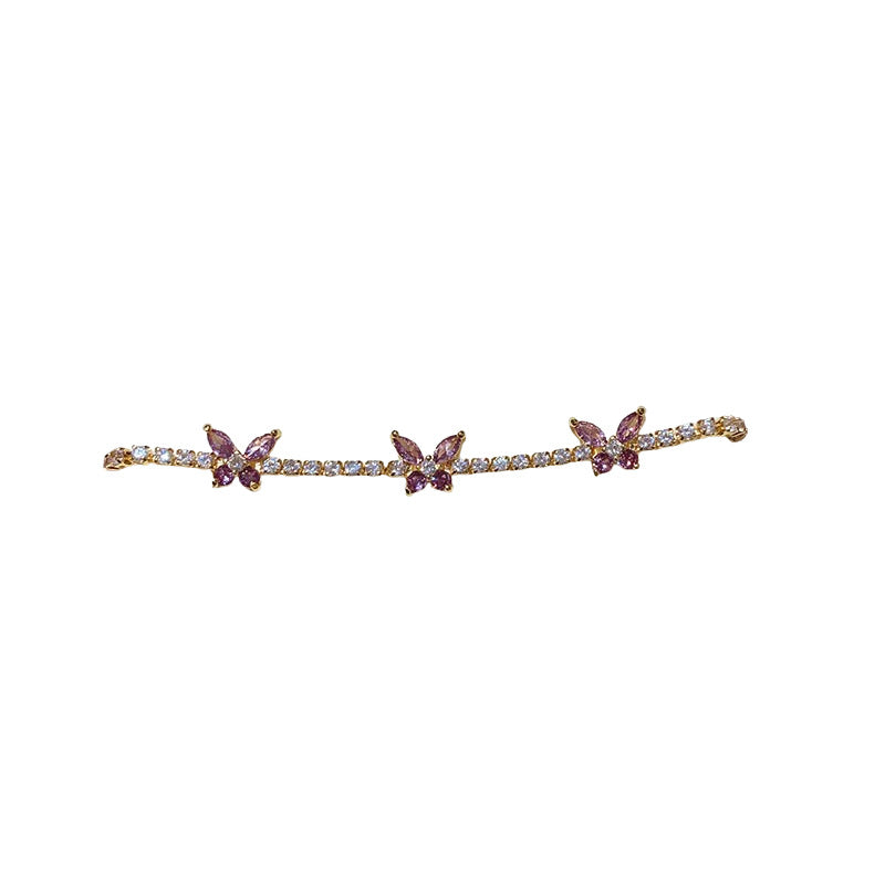 Minimalist Sweet Square Butterfly Brass Bracelet with Cubic Zirconia Inlay for Women