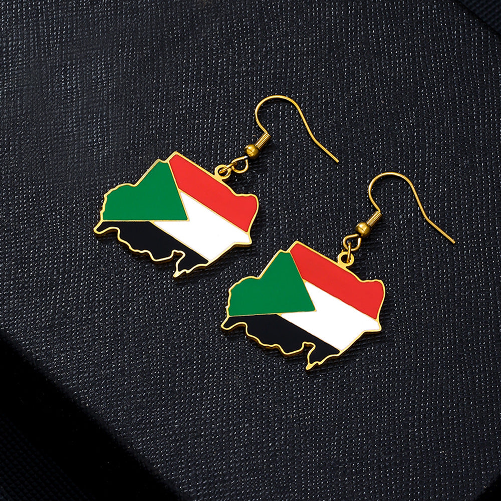 Orecchini Pendenti in Stile Etnico con Geometria, Smalto e Acciaio al Titanio, Finitura Placcata, design Sudan