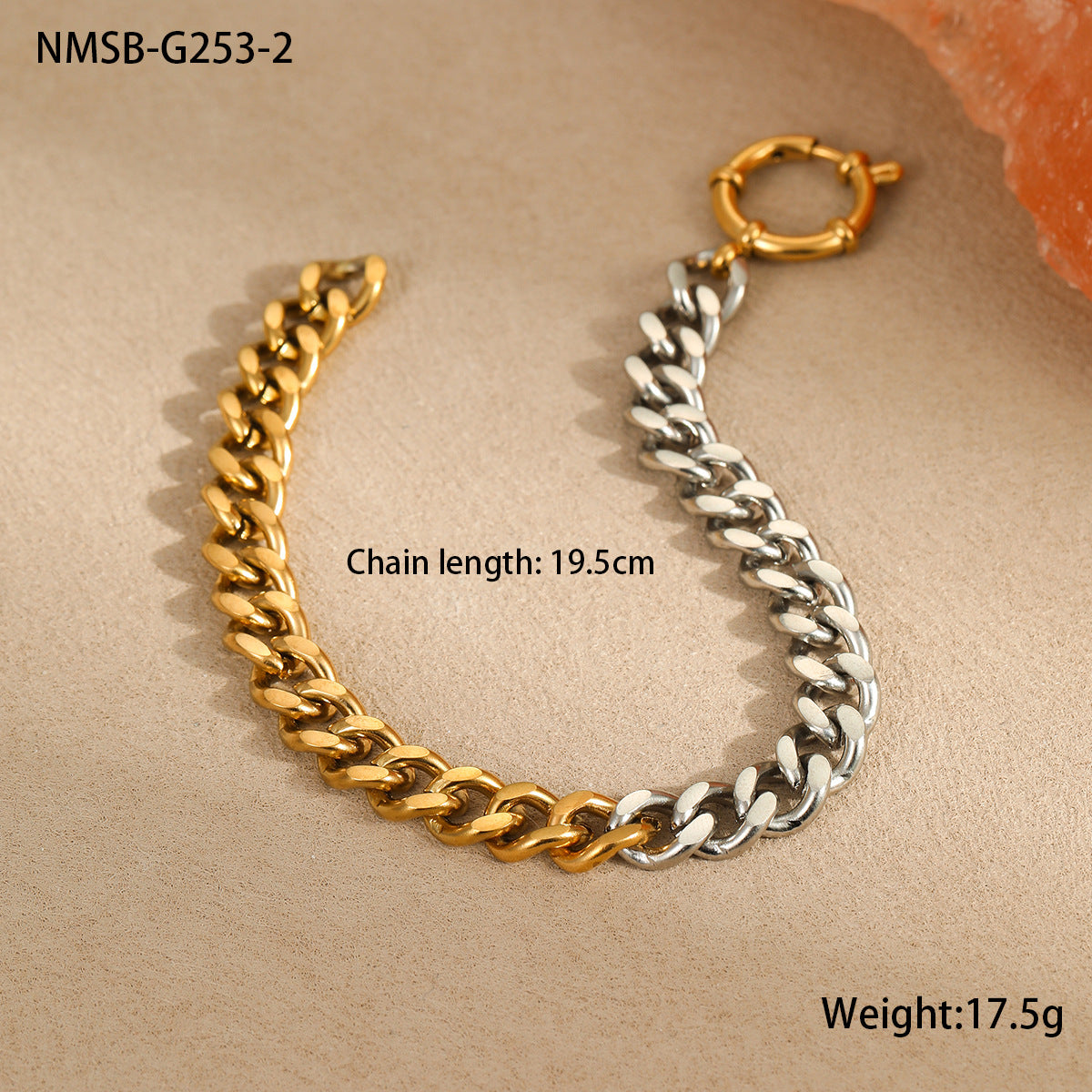 Minimalist Two-Tone Cuban Link Bracelet in Stainless Steel with Plated Finish for Women
