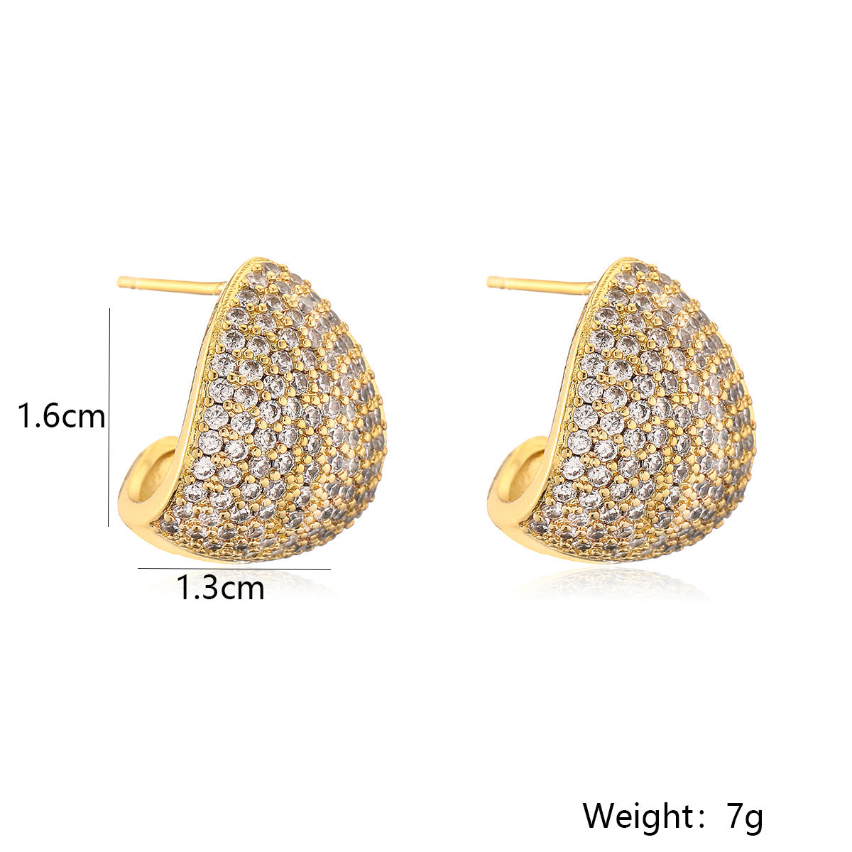 Luxury Minimalist Geometric 18K Gold Plated Brass Cubic Zirconia Inlay C-Shape Earrings for Women