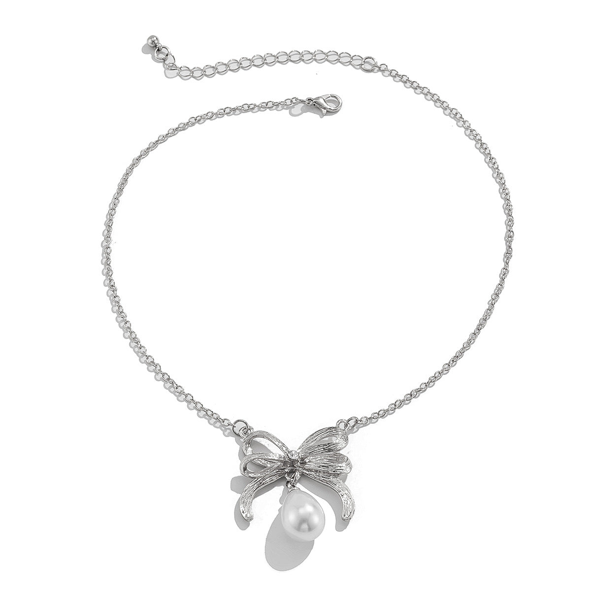 Bow Knot Faux Pearl Alloy Plated Necklace for Women