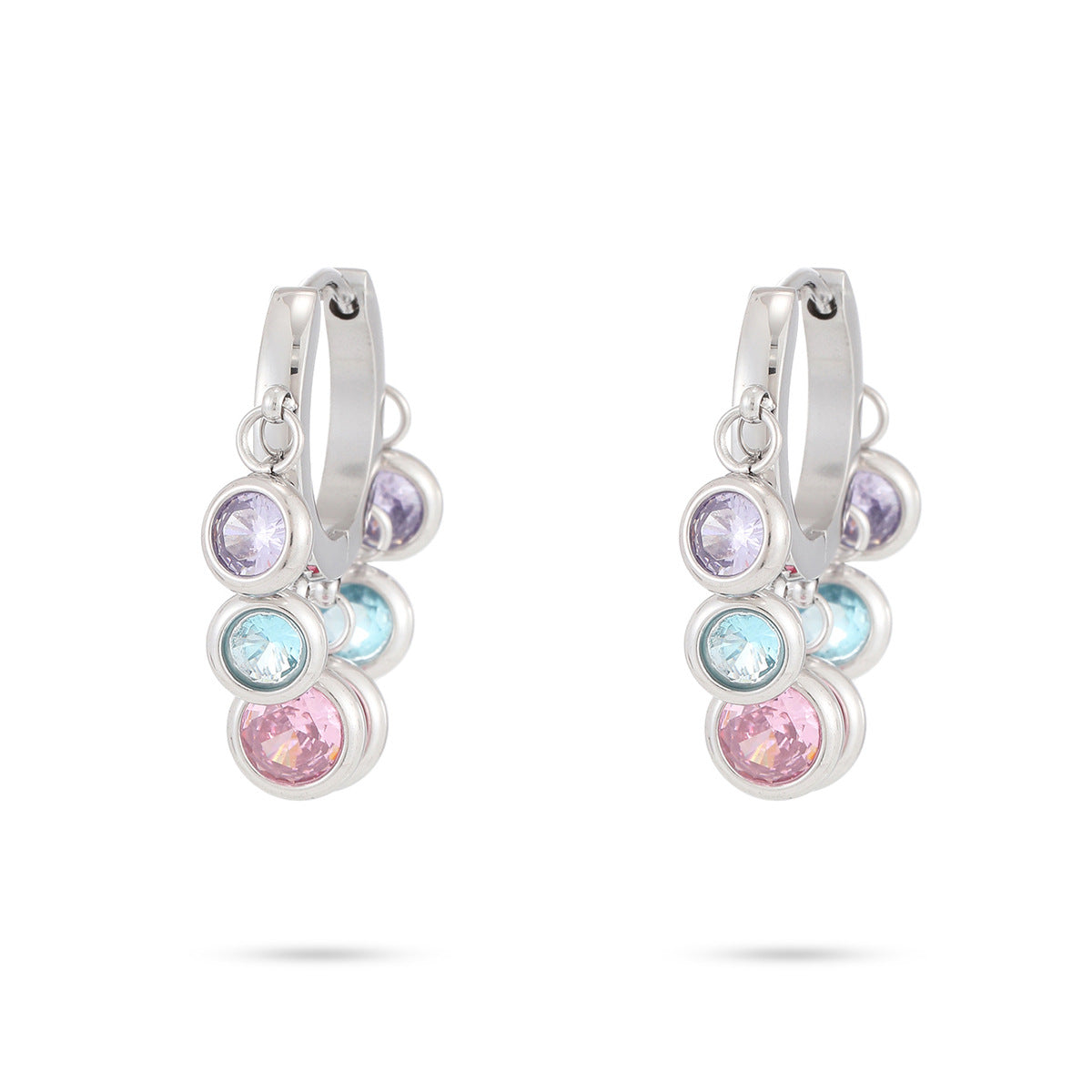 Orecchini da donna alla moda e minimalisti in acciaio inossidabile a forma geometrica rotonda con placcatura in oro sottovuoto 18K e intarsio di strass