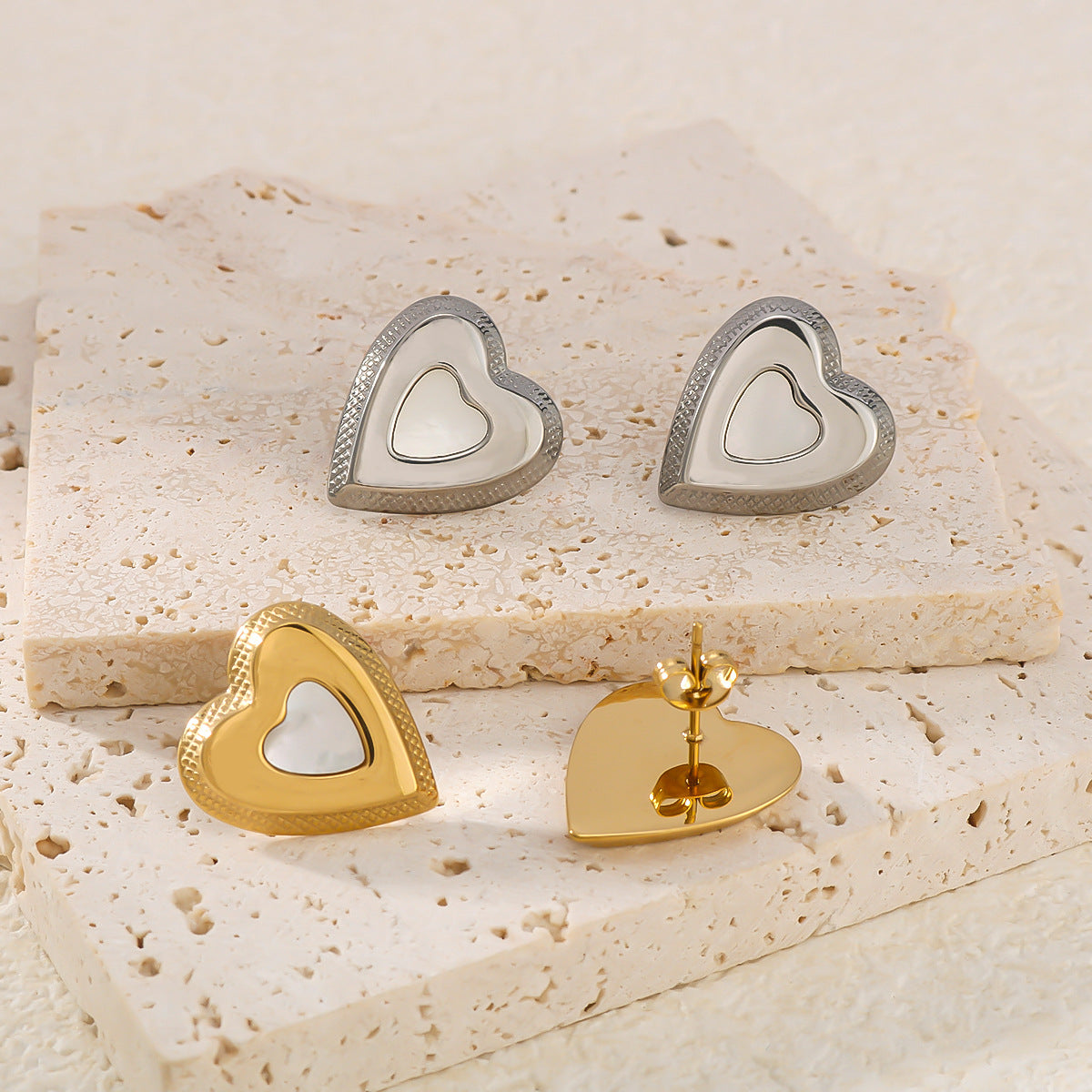 Minimalist Heart-Shaped Earrings in Stainless Steel with 18K Gold Plating, Polished Mirror Finish for Women