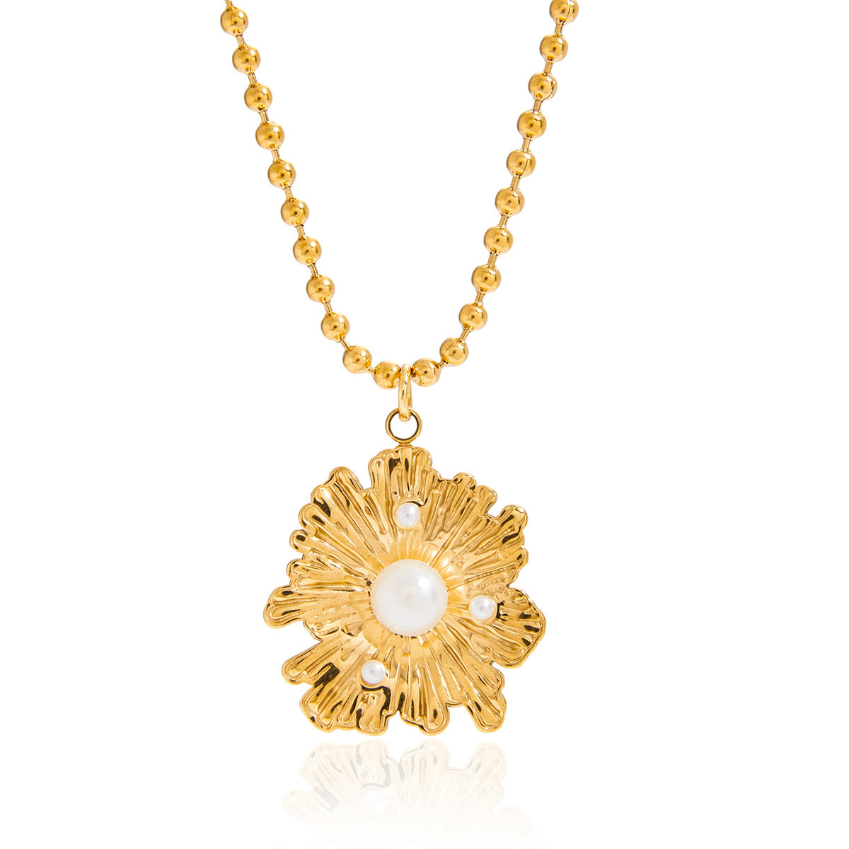 Elegante collar con colgante en forma de flor para mujer en acero de titanio con chapado en oro y cadena de acero inoxidable