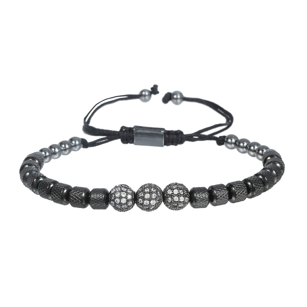 Geometric Gold Plated Brass and Stainless Steel Bracelet with Micro-set Cubic Zirconia Beads for Men and Women