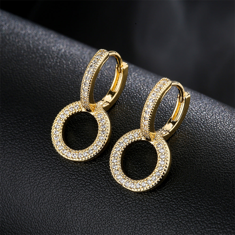 Minimalist Geometric Brass 18K Gold Plated Cubic Zirconia Inlay Earrings for Women