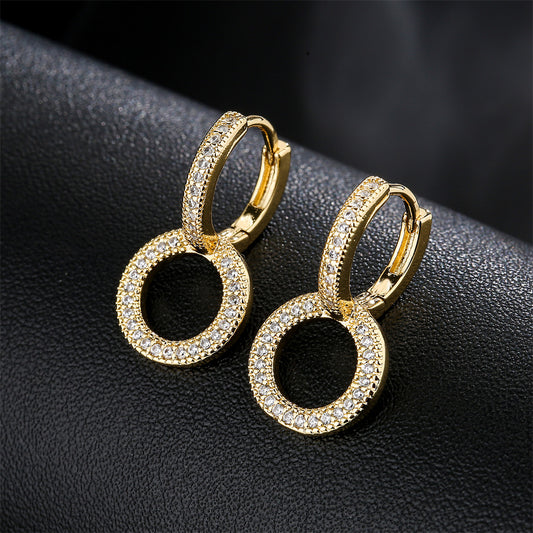 Minimalist Geometric Brass 18K Gold Plated Cubic Zirconia Inlay Earrings for Women