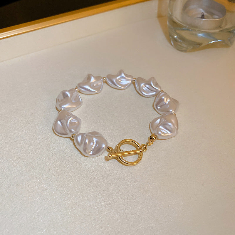 Vintage Luxury Geometric Cubic Zirconia Inlaid Pearl Bracelet for Women