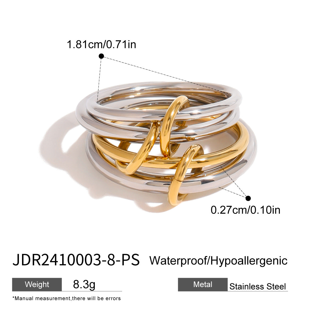Geometric Plated Stainless Steel Ring for Women