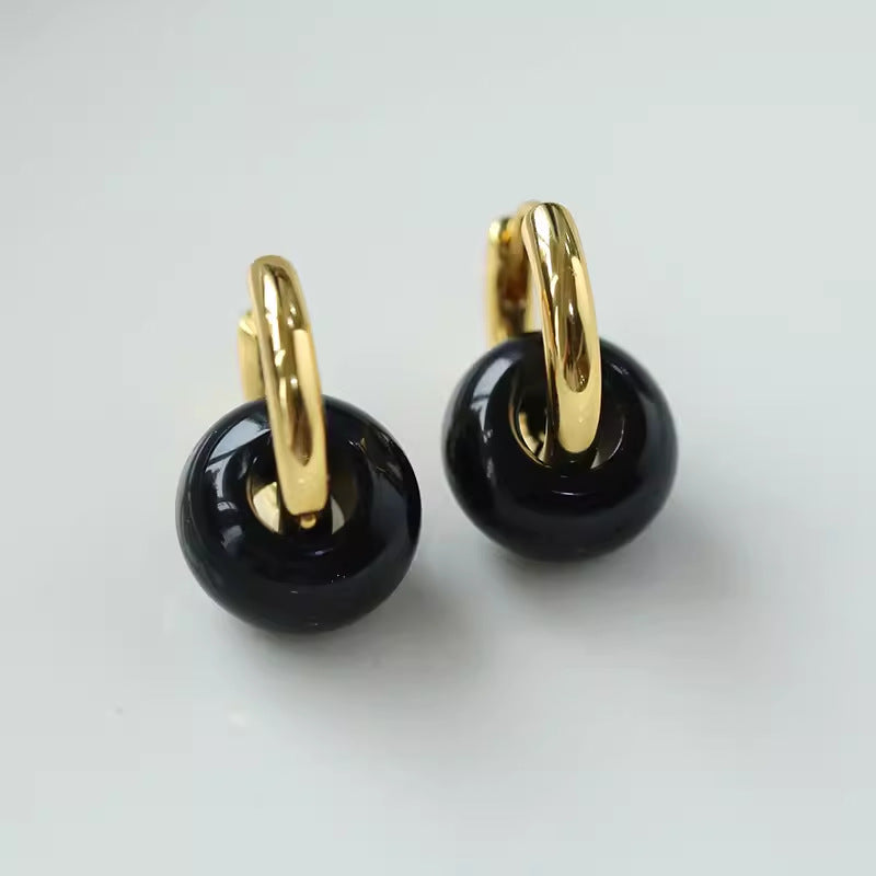Pendientes minimalistas de acero inoxidable en forma de U con incrustaciones de ágata natural para hombre y mujer