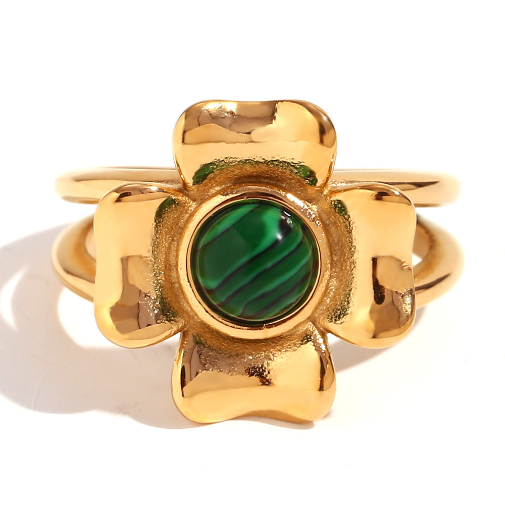 Anillo de Acero Inoxidable Chapado en Oro de 18K con Forma de Flor de Cuatro Pétalos Estilo Vintage para Mujer