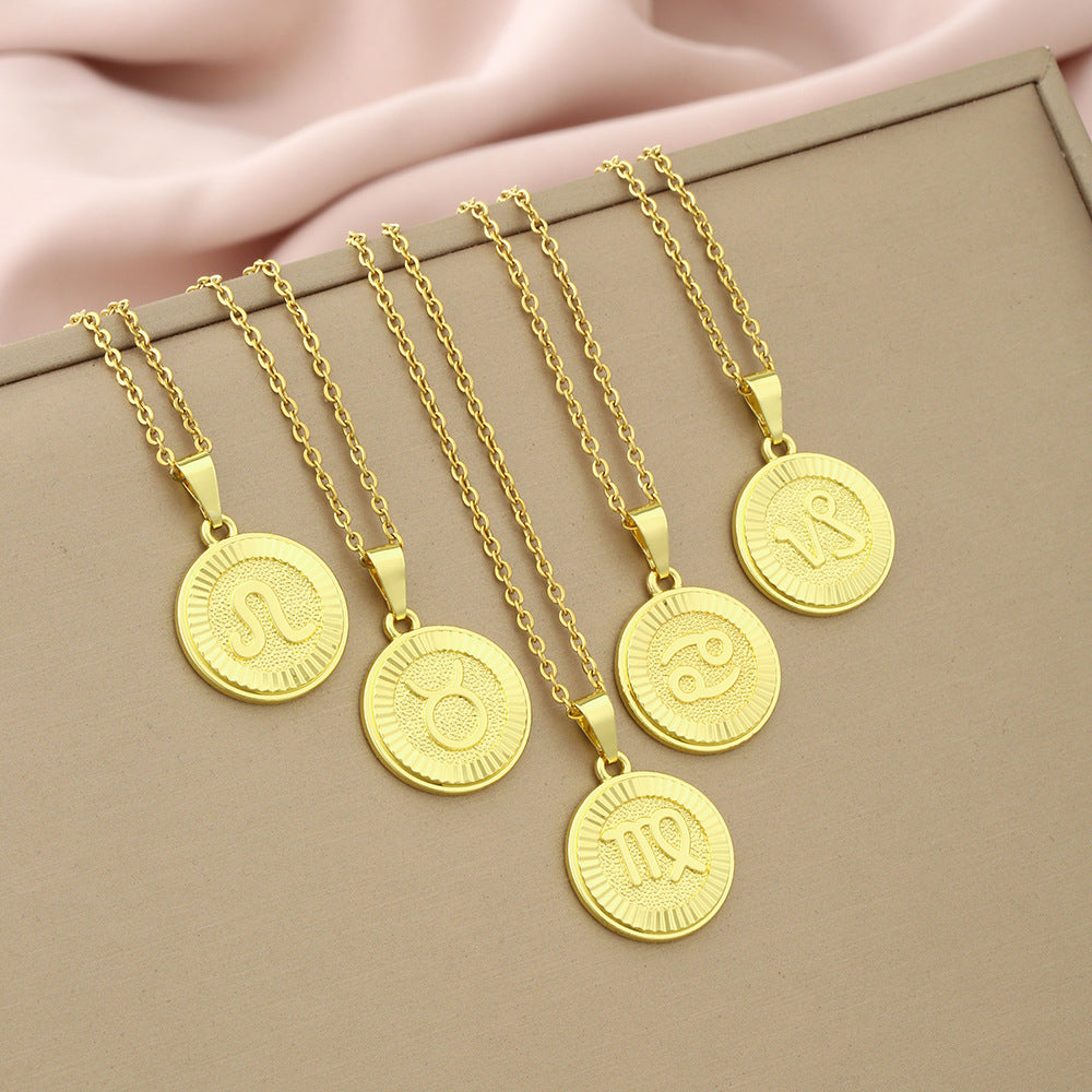 Collana Minimalista con Ciondolo Zodiacale in Acciaio Inox e Charm in Rame Placcato su Catena a O per Donna e Uomo