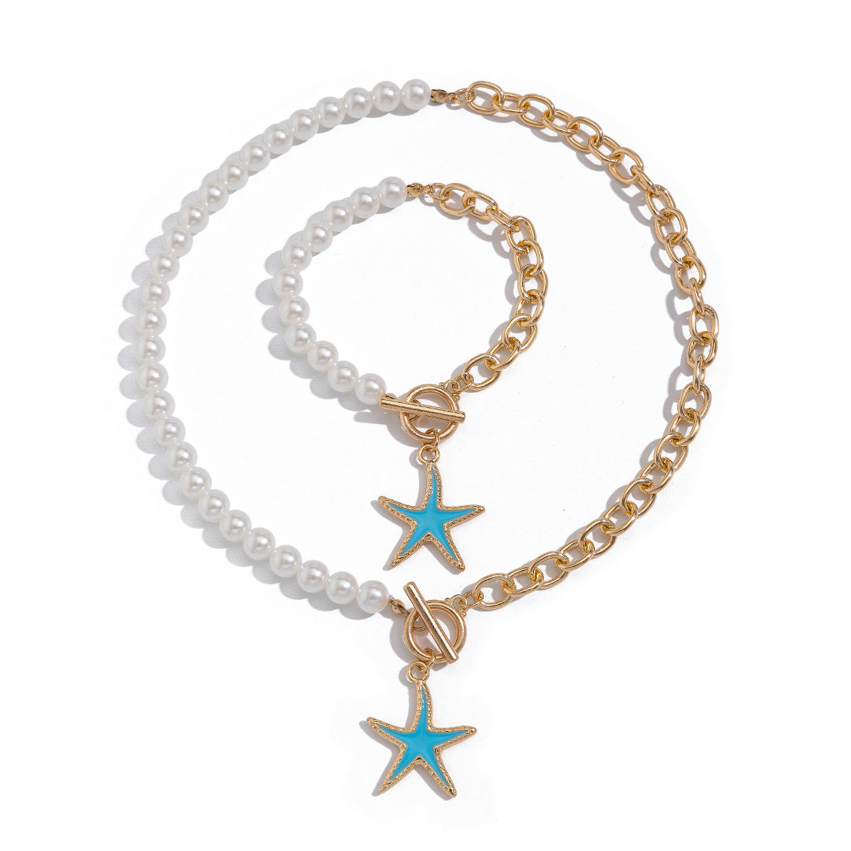 Collar de aleación con diseño de estrella rústica chic y acabado esmaltado para mujer