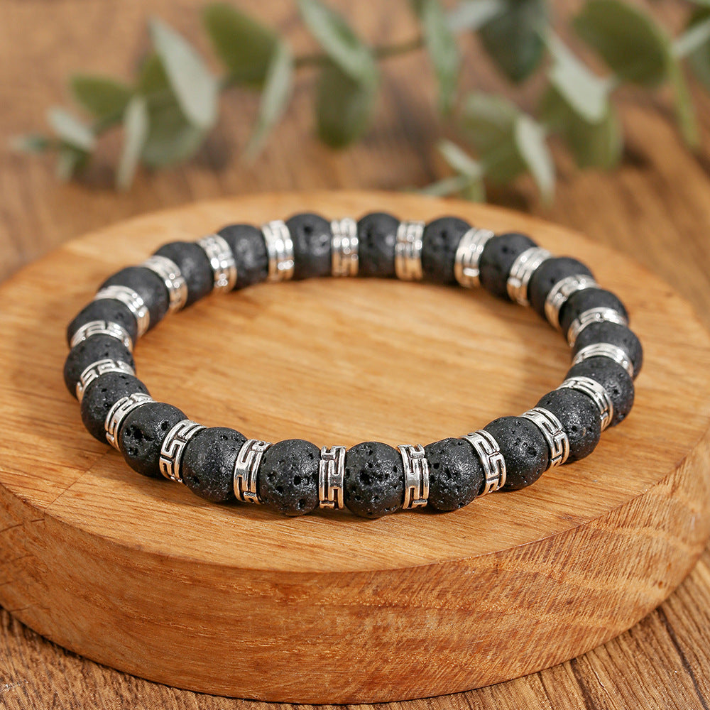 Geometric Cross Obsidian and Cat's Eye Beaded Bracelet