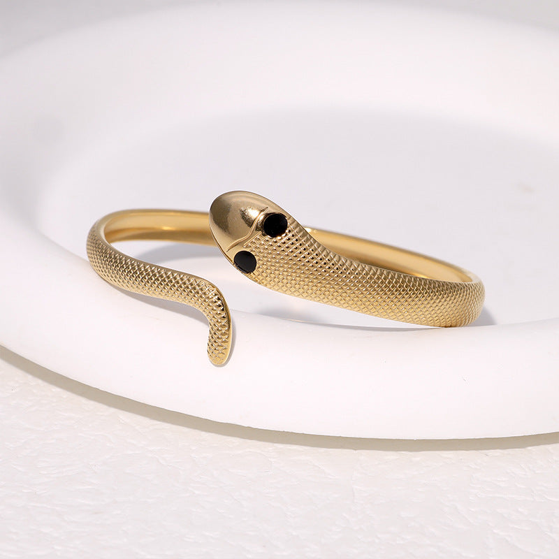 Elegant Luxury Stainless Steel Snake Bracelet with Gold Plating for Women, Hypoallergenic and Fade-Resistant