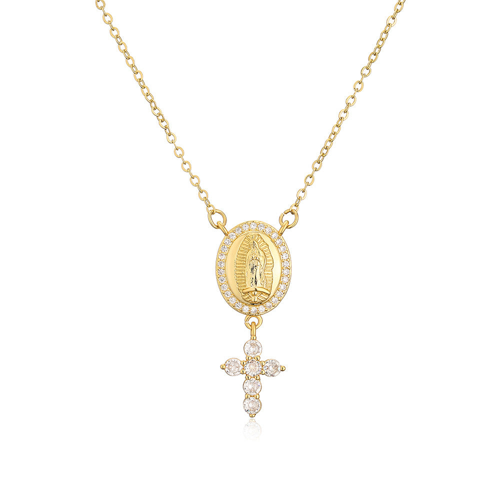 18K Gold Plated Brass Geometric Pendant Necklace with Cubic Zirconia for Women
