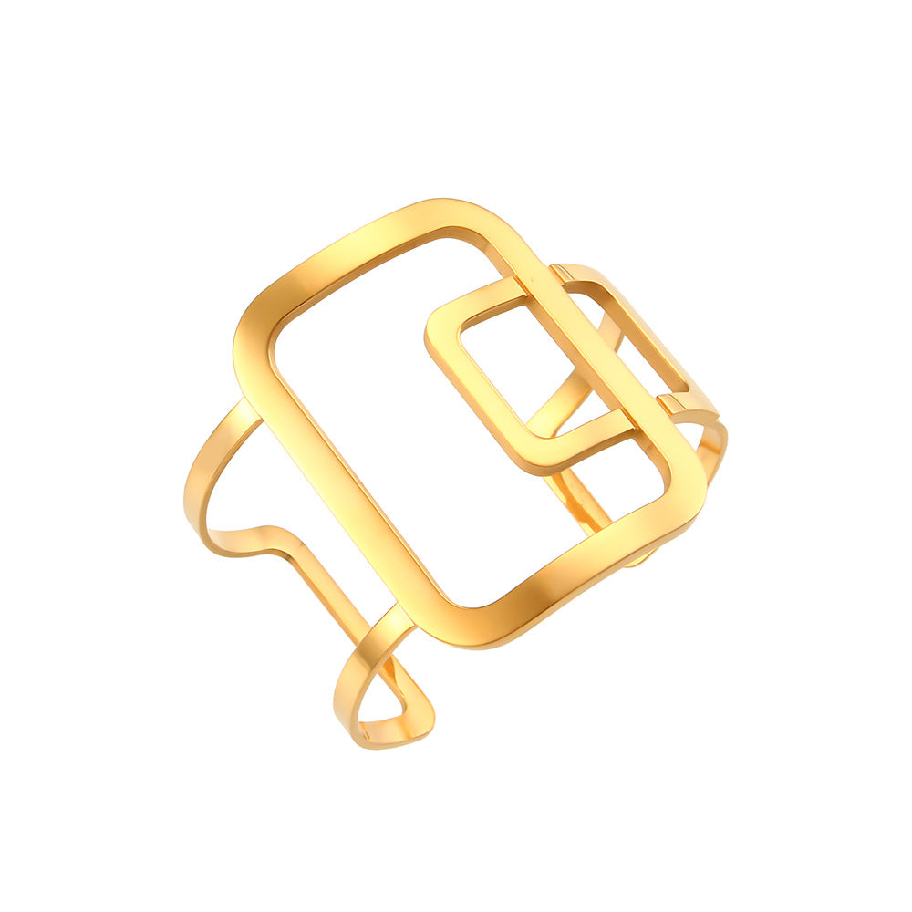 Fashionable Geometric Open Bangle Bracelet in Stainless Steel with 18K Gold Plating