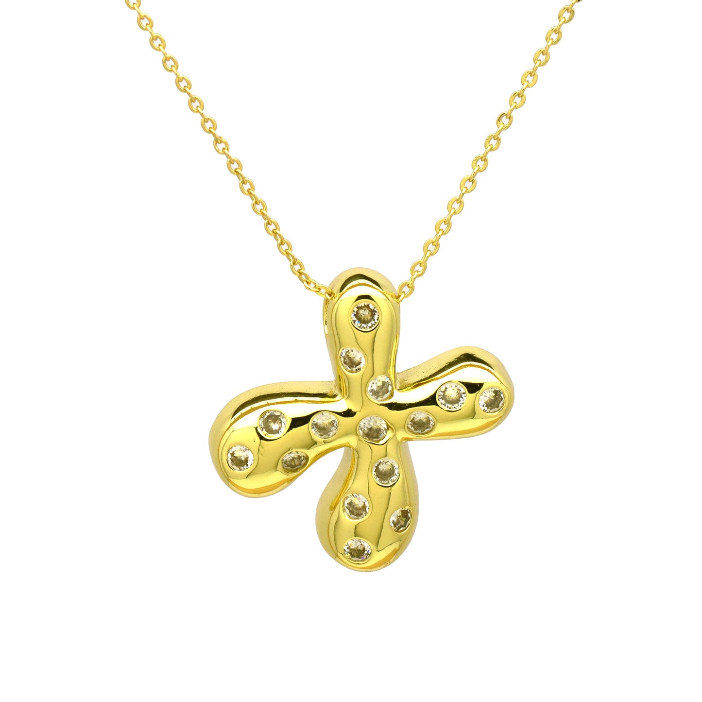 Sweet Plated Brass Letter Pendant Necklace with Cubic Zirconia Inlay for Women