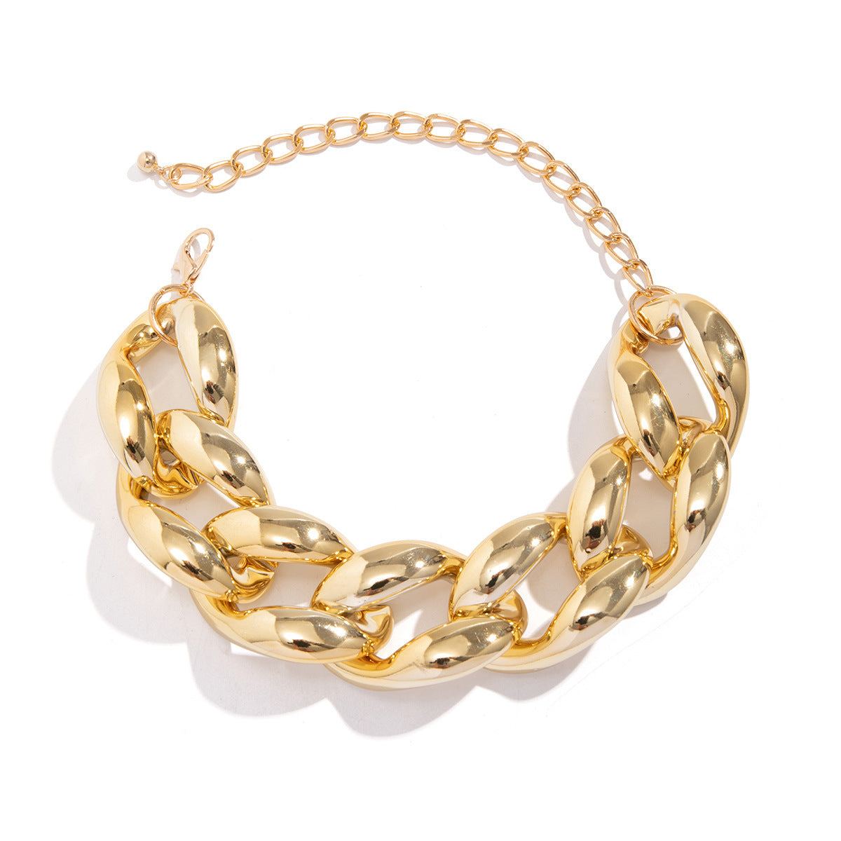 Hip-hop Punk Geometric Oval Alloy Plated Pendant Singapore Chain Necklace for Women