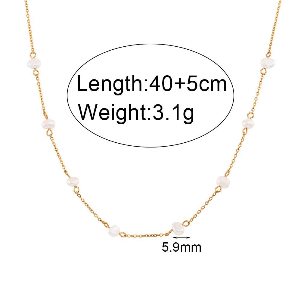 Minimalist Geometric Pearl Pendant Necklace and Bracelet Set in Titanium Steel with Plated Finish for Women