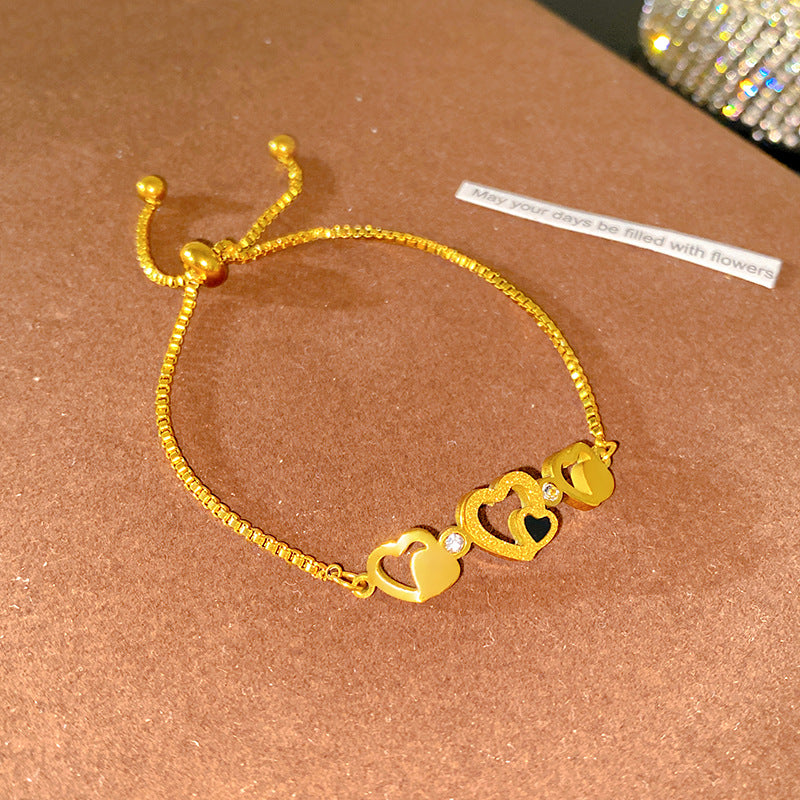 Minimalist Sweet Hollow Heart Adjustable Plated Titanium Steel Bracelet
