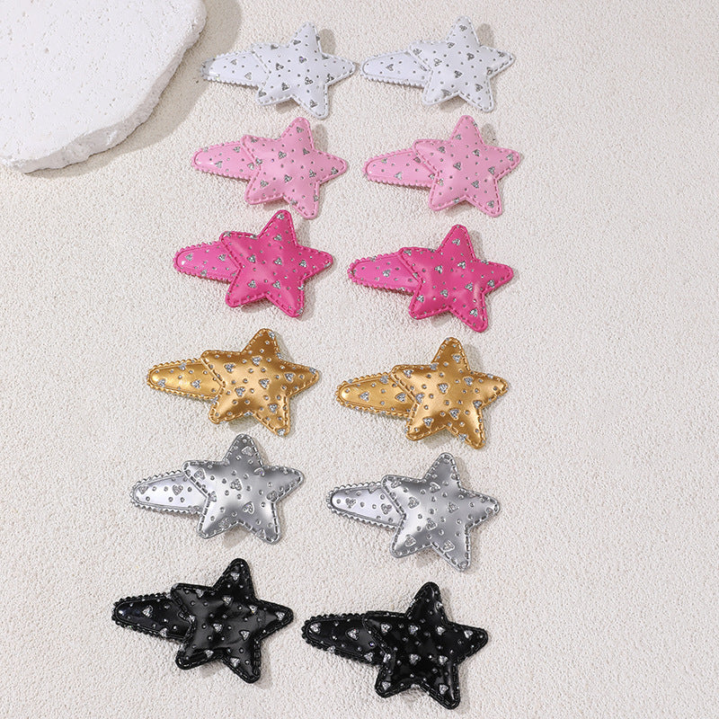 Cute Star-Shaped Children's Hair Clip with Bow Detail Polyester BB Clip for Girls