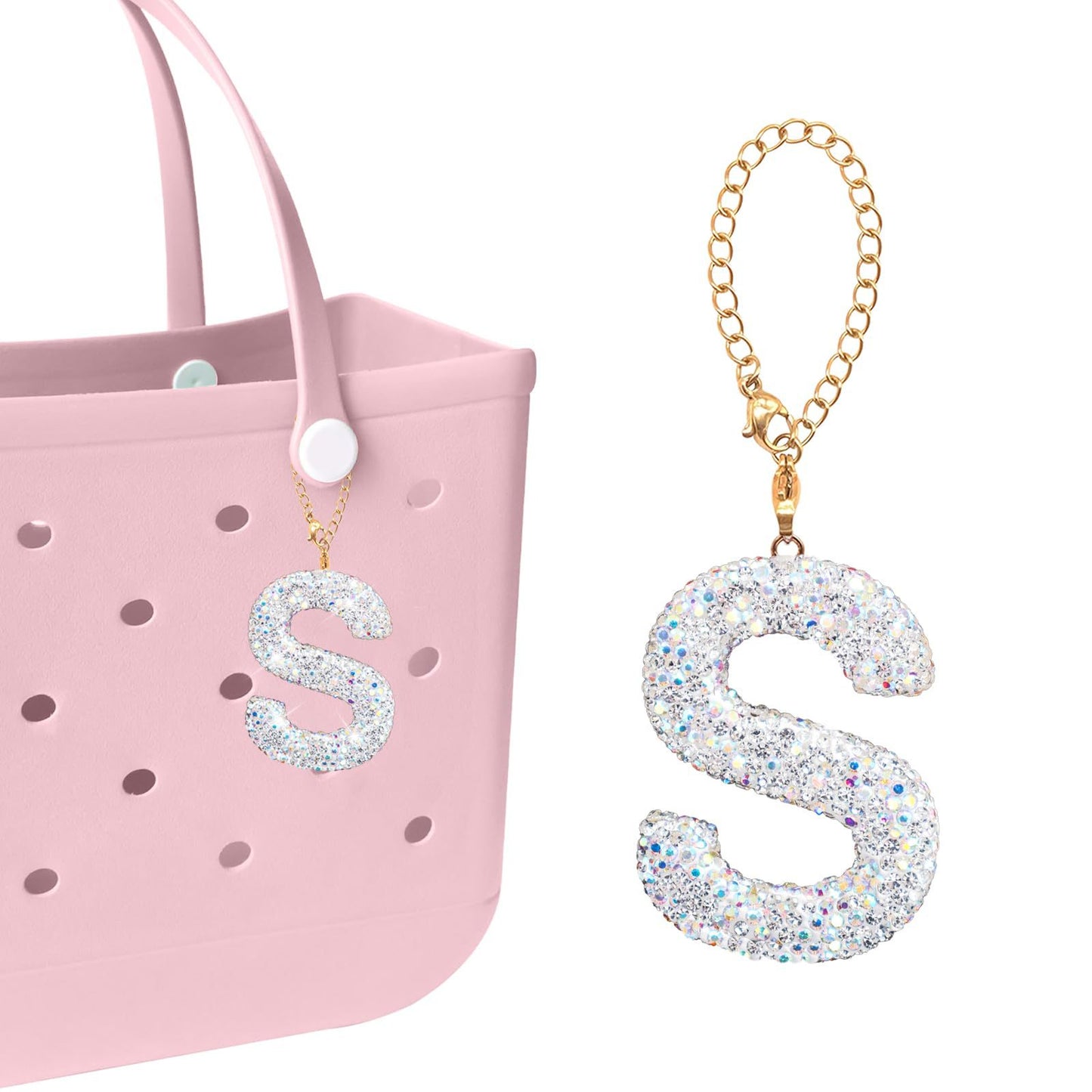 Minimalist Rhinestone Inlay Letter Backpack Charm with Gold Chain