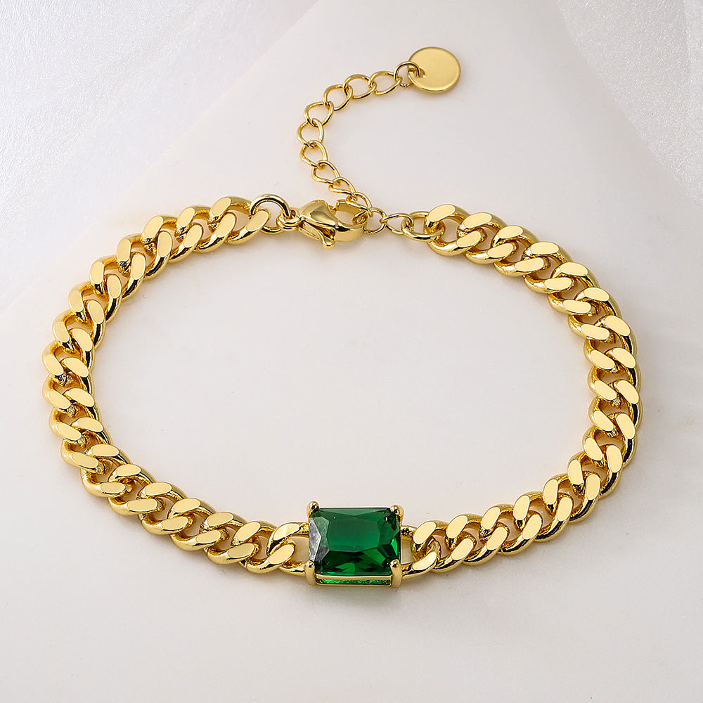 Bracciale da donna in rame con placcatura in oro 18K e intarsio in zirconi, stile punk hip-hop geometrico