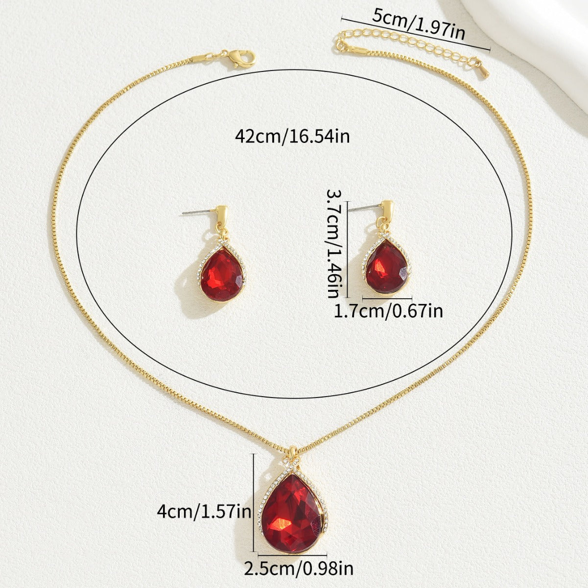 Sweet Minimalist Geometric Drop Earrings and Pendant Necklace Set for Women in Copper with Crystal Inlay